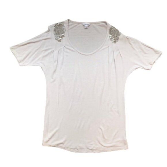 Calvin Klein Women's Embellished Shoulder T-Shirt Short Sleeve Oversized Grey - Picture 3 of 14